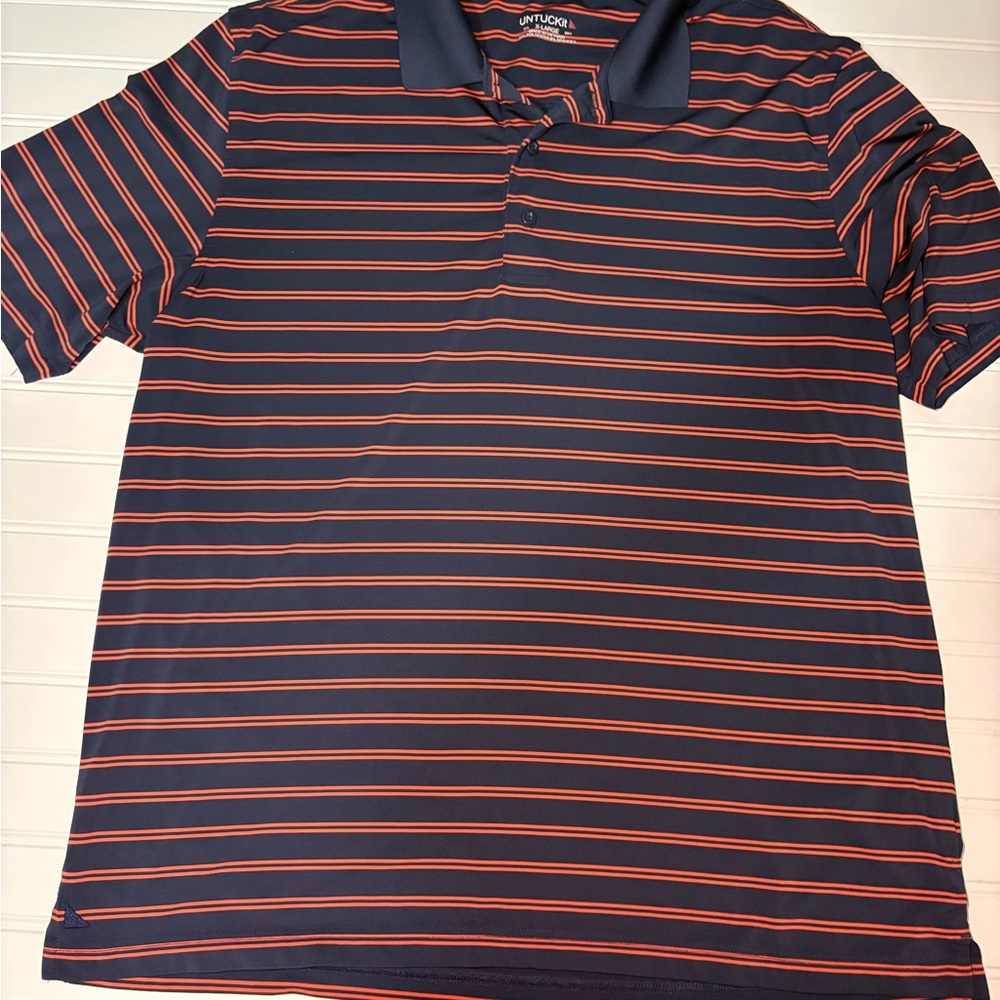 Untuckit XL men’s collared shirt, blue, and red striped